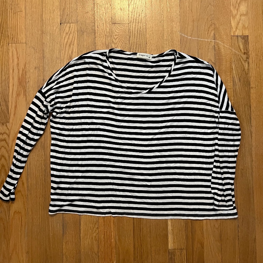 Oversized Black & White Striped Long Sleeve Tee